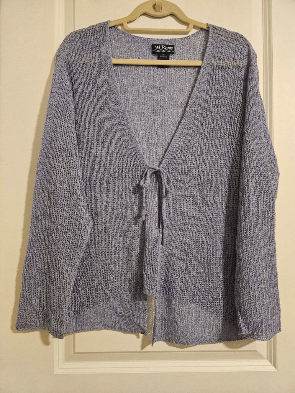 W River ​ Boho Open Knit Tie-Front Cardigan – Soft Lavender – Size XL
